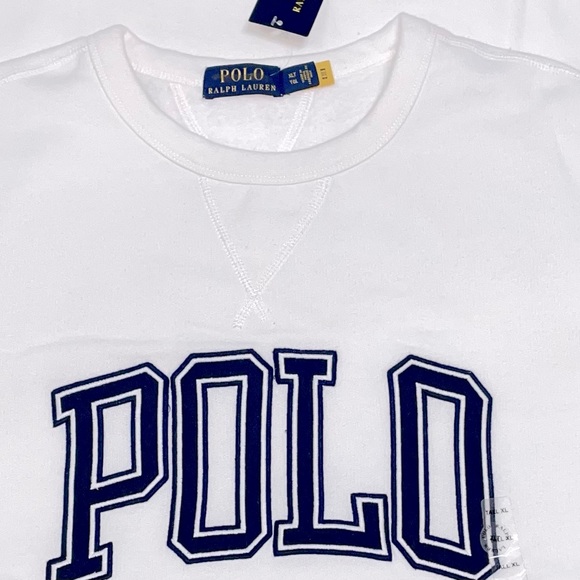 Polo Ralph Lauren White Blue Spellout Crewneck Pullover Sweatshirt New XLTall - Picture 9 of 9